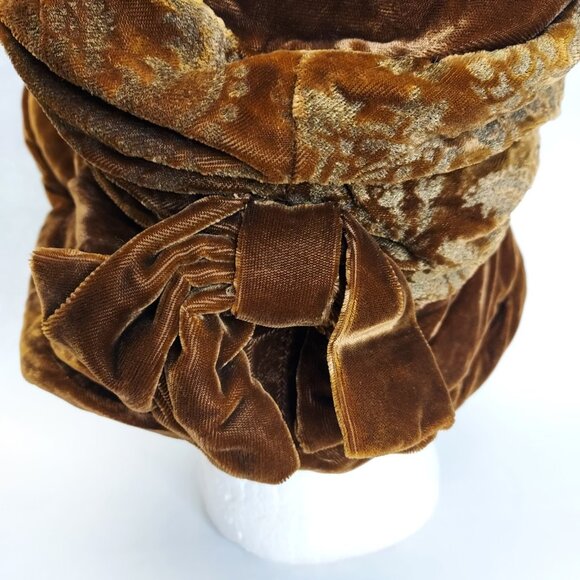 PLAZA SUITE Cloche Bucket Hat Women's Tan Velvet Velour Bow Lined Retro Classic - Picture 7 of 15
